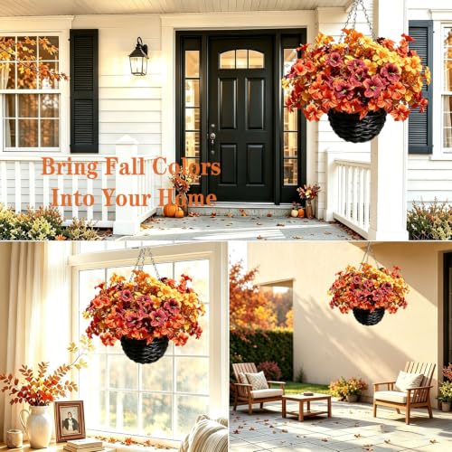 2 Pack Artificial Fall Hanging Flowers for Outdoor Decor - Petunias, UV Resistant