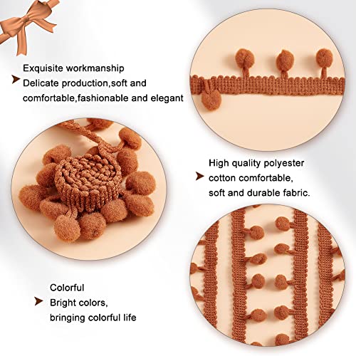 PH PandaHall 20 Yards Pom Poms Balls Fringe Trim, 24mm Trim Fringe Brown Sewing Ribbon Crafts Pompoms Tassel Lace for Sewing Pillow Clothing DIY Crafts Party Home Decoration, 8mm Balls