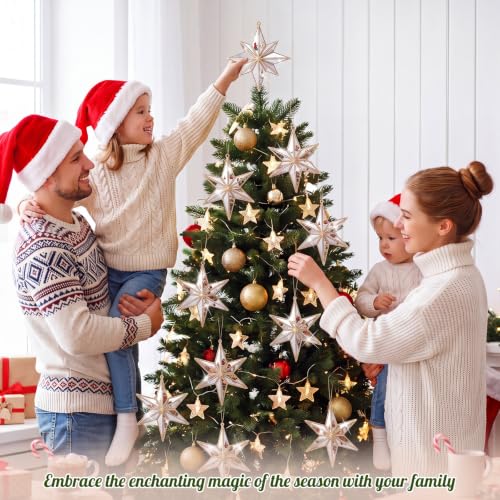Gold Bethlehem Star Ornament Set - 6 Mirrored 5.5'' Holiday Decorations with Glitter, Variants Include Gold / Bethlehem Star