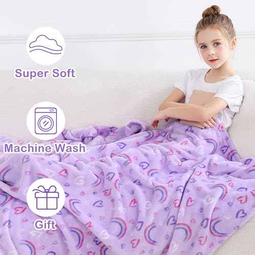 Softan Rainbow Blanket for for Girls, Soft Cozy Flannel Kids Throw Blanket for Boys and Girls, Cute Kids Blanket for Sofa Couch Bed, Christmas Birthday Gift, 50x60 Inches