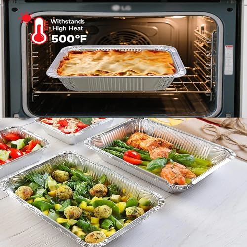 10 Pack Full Size Aluminum Roasting & Baking Pans 21x13 Inch Heavy Duty Disposable Trays