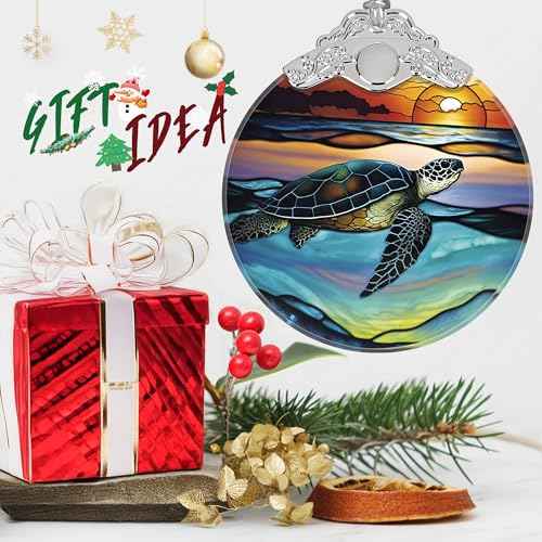 Christmas Stained Glass Sea Turtle Ornament - Holiday Home Decor - Tree Decoration - Gift Exchange Ideas