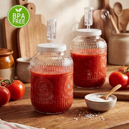 Amzcku 2 Pack 1 Gallon Large Fermentation Vintage Jars with Lids - Wide Mouth Glass Jar- Pickle Jars for Sauerkraut, Sourdough Starter
