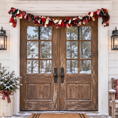 Rustic Farmhouse Christmas Garland with Plaid Flags - Reusable Indoor Holiday Decor