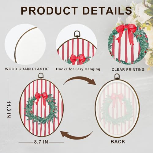 dvhdajed 11.3x8.7 Oval Red Bow Christmas Wreath Framed Canvas Wall Art
