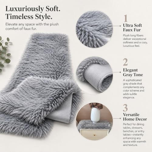 Gray Faux Fur Table Runner Winter Holiday Decor 11.8 x 70.8 Inch