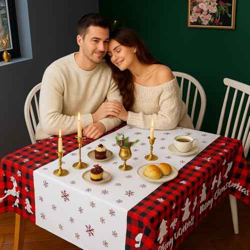 4 Pack Moose Deer Tablecloth Disposable Plastic Table Cover for Christmas Party Decoration Supplies