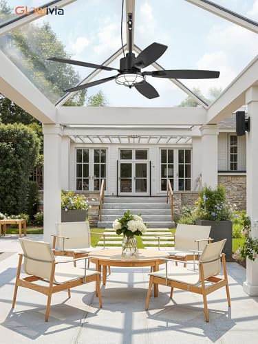 52-Inch Outdoor Ceiling Fan with Lights Waterproof IP65 Black