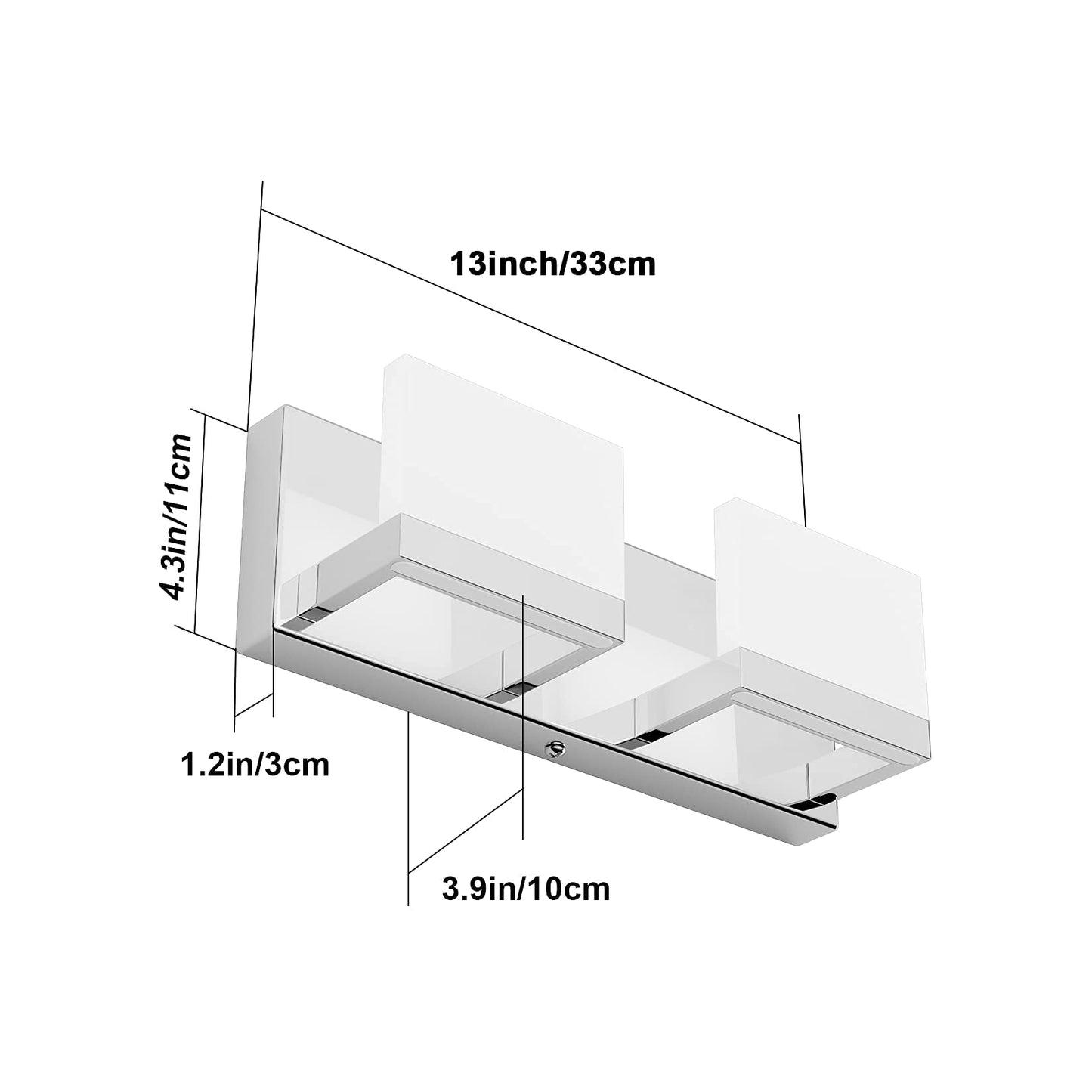 Tipace LED Dimmable Modern 2-Light Vanity Fixture for Bathroom - Frosted White Acrylic Chrome Up and Down Light Over Mirror (6000K)