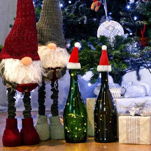 Bencailor 6 Pcs Mini Santa Hats for Crafts Small Christmas Knit Hat Tiny Snowman Wine Bottle Cover Holder Doll Cap for Table Cover (Classic)