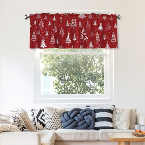 Miaoquhe Christmas Tree Snowflake Window Valance 54x18 Inches - Festive Farmhouse Holiday Curtain