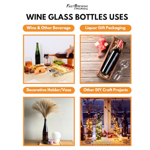 Champagne Green Wine Bottles 750ml Case of 48 - No Corks, Styled Variation
