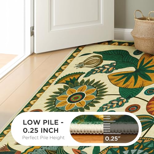 8x10 Beige Floral Area Rug for Living Room & Bedroom - Washable Non-Slip