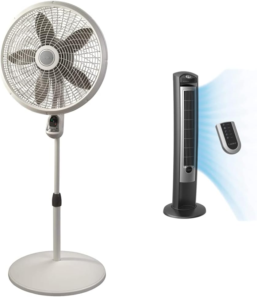 Lasko Cyclone Pedestal Fan, Adjustable Height, Remote Control, Timer, 3 Speeds, for Bedroom, Kitchen, Office and Living Room, 18", White, 1885, Large