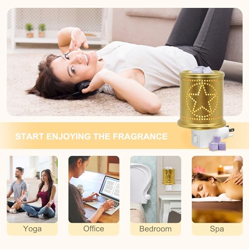 CVHOMEDECO. Wall Plug-in Electric Wax Melt Warmer Punched Stars Metal Tart Warmer Decorative Candle Warmer for Scented Candle, Wax Melts, Tarts and Fragrance Oils, Night Light Decor., Gold