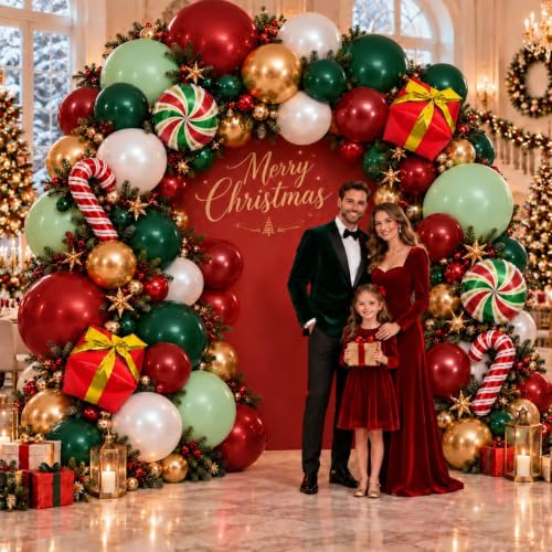Pinbra Christmas Balloon Arch Kit Red Green Gold Double Stuffed Balloons Holiday Decor