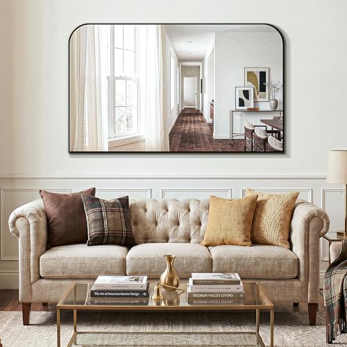 LAWADA Black Bathroom Vanity Mirror 50x30 Inch HD Safety Glass Wall Mount with Frame