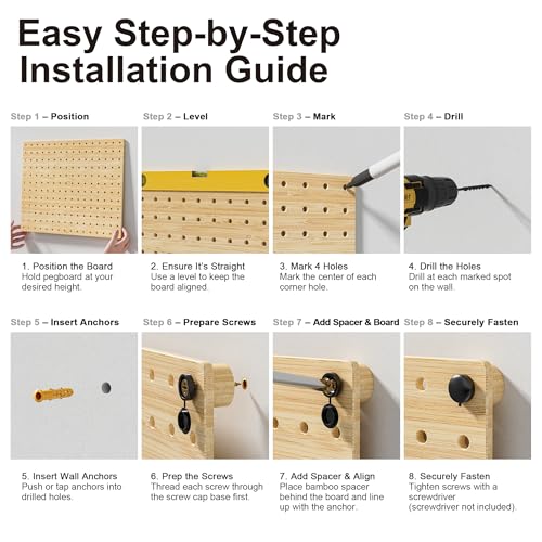 VOIMO Bamboo Pegboard Organizer Set, 6 Panels (16"x12")