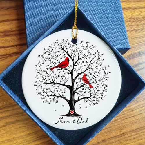 In Loving Memory Memorial Ornament, Cardinal Memorial Christmas Ornament, Keepsake Memorial, Remembrance Tree Of Life Ornament, Christmas Gift, Dad and Mom Memorial (Mom&Dad)