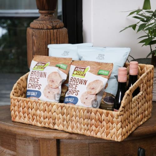 Natural Water Hyacinth Pantry Baskets 3 Pack with Chalkboard Labels & Wide Handles