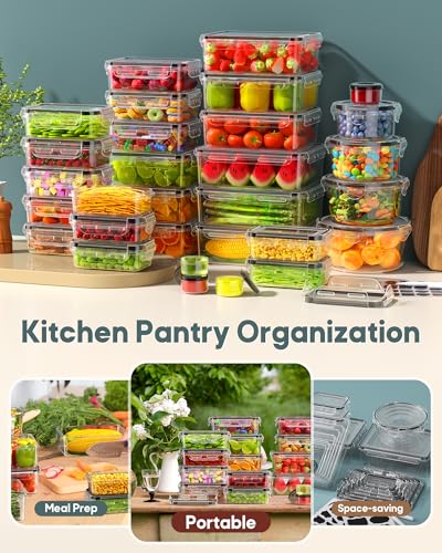 Canfanni 60 pcs Airtight Food Storage Containers Set with Lids - Leakproof BPA-Free Kitchen Organizer, Microwave & Dishwasher Safe, Includes Labels & Pen