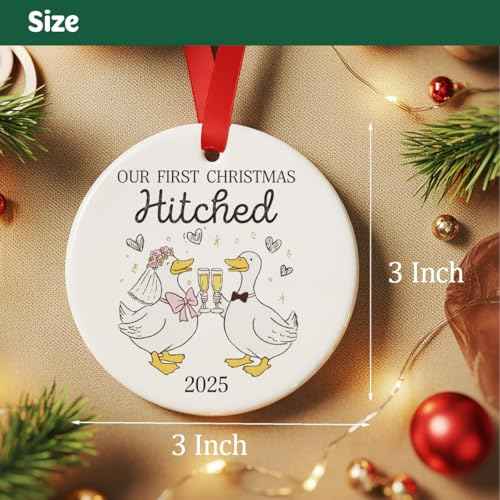 Wedding Gifts Christmas Ornament 2025 for Newlywed Couple, Goose Gifts Just Married Ornament for Mr & Mrs