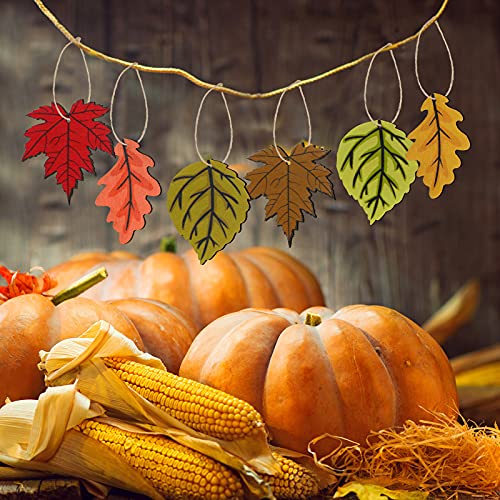 Jetec 24 Pcs Thanksgiving Maple Ornaments for Tree Fall Thanksgiving Wooden Maple Leaf Ornaments Wood Hanging Autumn Tree Cutouts Decorations for Craft Fall Harvest Party Festivals Supplies(Classic)