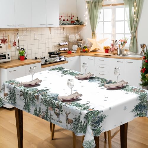 LEWARAN Christmas Tablecloth 52x70 Rectangular Snowmen & Deer Polyester