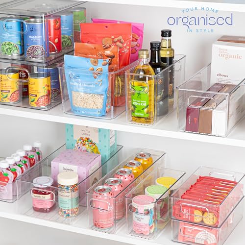 Plastic Food Storage Bins 4 Pack - Clear Kitchen Pantry & Refrigerator Organizers 16x8x5 (Variation of THIS listing)