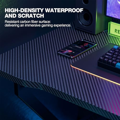 Grandder 40 Inch Black Z-Shaped Gaming Desk with Carbon Fiber Surface & Headphone Hook