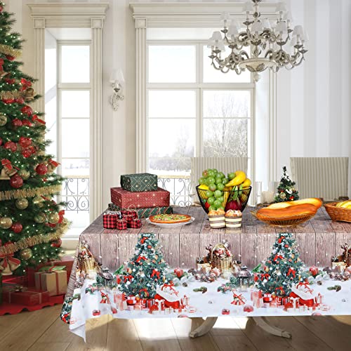 Tiamon 3-Piece Christmas Tablecloth Set, Wood Grain Holiday Decor
