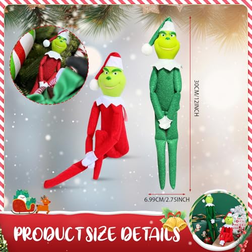Christmas Elf Plush Doll, 12In Red Green Monster Plush Toy Decorations, Fun Toys Gifts and Christmas Decorations, for Xmas Ornaments Tabletop Home Office Decor (Red)