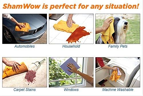 ShamWow Original Super Absorbent Multi-Purpose Cleaning Shammy Chamois Towel Cloth - Holds 10X its Weight in Liquid - Machine Washable - Will Not Scratch (2 Pack: 1 Large Orange & 1 Small Blue).