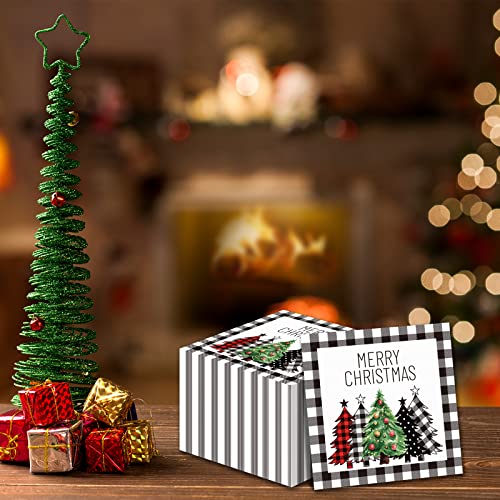Tevxj 100 Pack Christmas Napkins Black White Buffalo Plaid Farmhouse Holiday Disposable Paper Napkins - Winter Party Table Decor