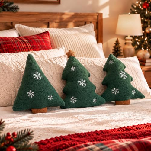 LARMOY 3 Pcs Christmas Tree Throw Pillows, 16" Cute Plush Stuffed