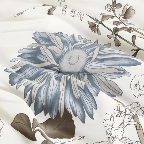 California King Floral Comforter Set - Gray Beige, 3 Pieces Cotton Bedding