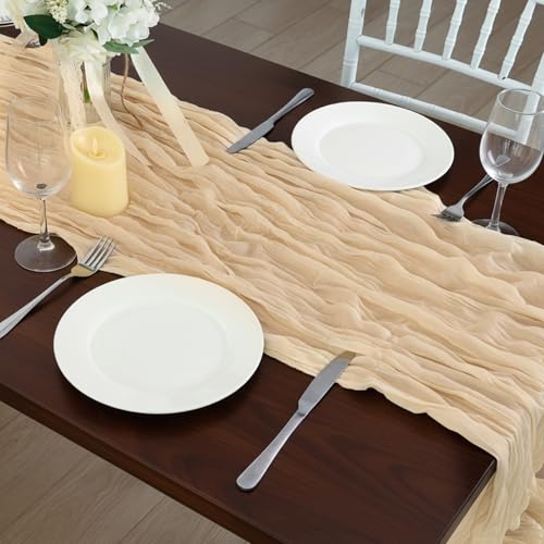 Fixwal Sand Cheesecloth Table Runner 8 Pack 120 Inch Boho Wedding Decor