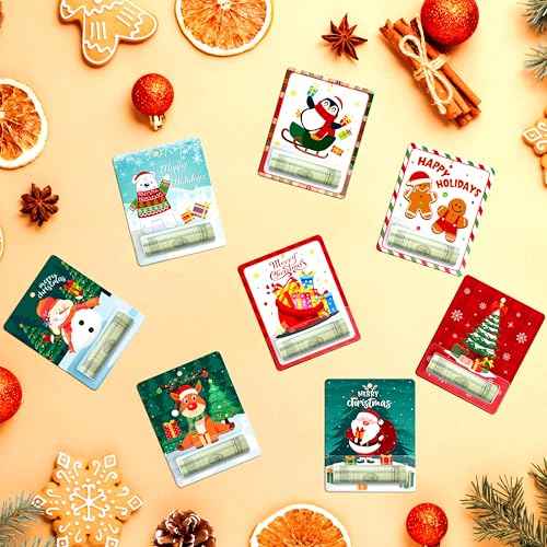 Christmas Money Holders for Cash Gift 24 Sets Cute Snowman Santa Merry Christmas Cards Money Holder Ornaments with Plastic Cover and Double Sided Tape for Hanging Christmas Tree Xmas Holiday Gifts