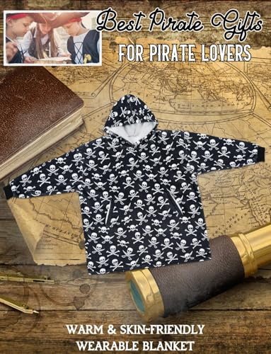 Huglanket Pirate Skull Print Oversized Hoodie Blanket for Men & Kids