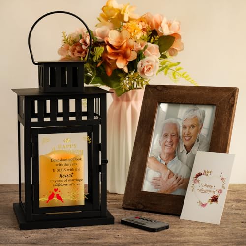 Every Love Story Anniversary Lantern Gift for Him Her - Remote LED Candle, 15x6x6 inch