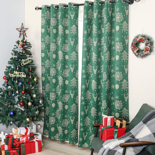 Bentrilisa Green Christmas Window Curtains 2 Panels 52x84 Inch Grommet Top Holiday Decor