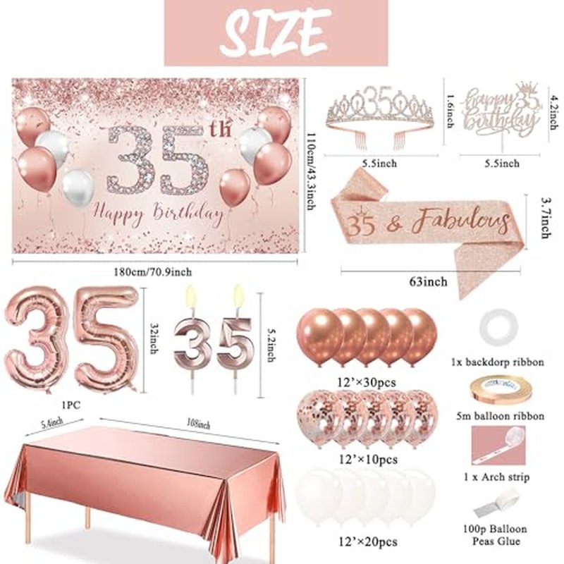 Trgowaul 21st Birthday Decorations for her, Rose Gold 21 Birthday Banner, Tablecloth, 21st Birthday Sash and Crown, 1PC 21st Cake Topper, Pink 21 Number Balloons Happy 21 Birthday Decorations Women