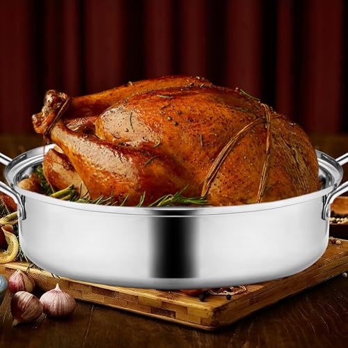 22-Inch Large Roasting Pan with Rack and Lid - Oval Heavy-Gauge Stainless Steel