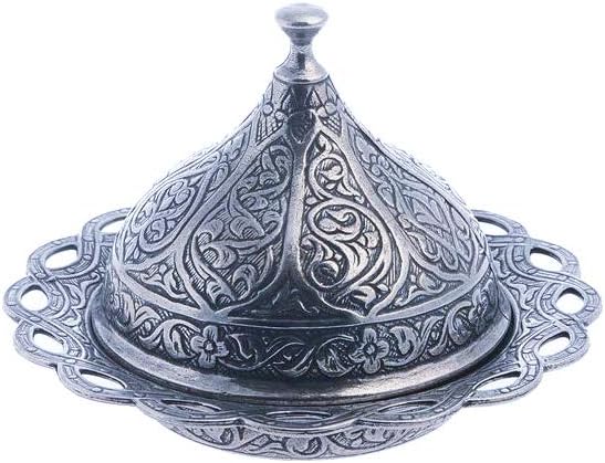 Alisveristime Turkish Coffee Set for Two - Authentic Ottoman Style Cups, Saucers, and Serving Tray with Lale Motifs (Acur) (Copper)