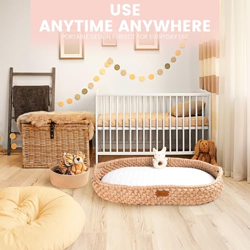 Baby Changing Basket Set with Soft Mattress & Waterproof Cover - Handmade Boho Moses Basket for Newborns