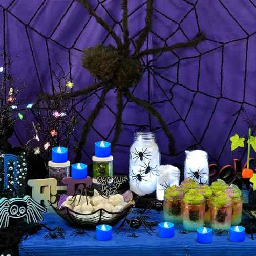 12 Pack Flameless Blue Tea Light Battery Operated, Blue Flickering Flame LED Votive Tealight, Outdoor Electric Fake Candles Bulk for Wedding Blue Party Birthday Halloween Christmas Decorations