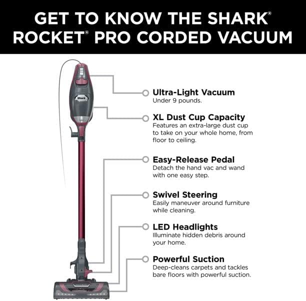 SHARK HV370 Rocket Pro Corded Stick Vacuum - Powerful Suction, Comet Red | Renewed Condition