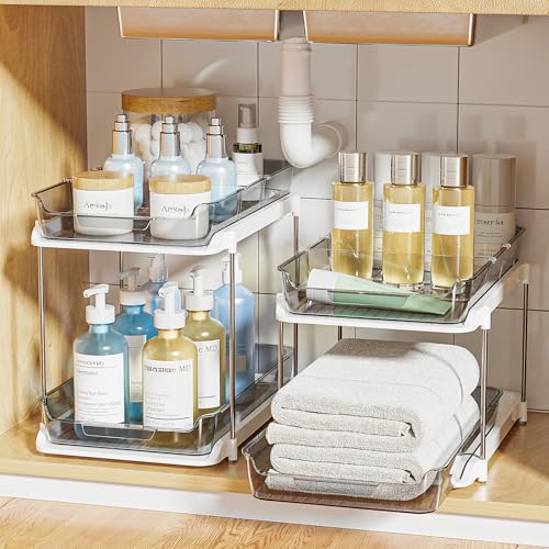 Grey 2-Pack Multi-Purpose Under Sink & Pantry Organizer with Pull-Out Drawers