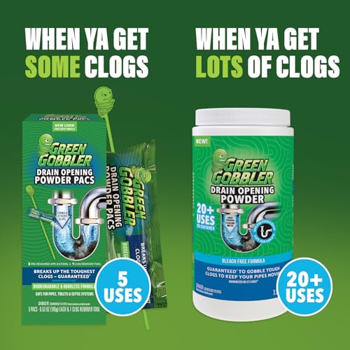 Green Gobbler Drain Clog Remover Powder – Safe, Fast-Acting Drain Cleaner for Kitchen & Bathroom