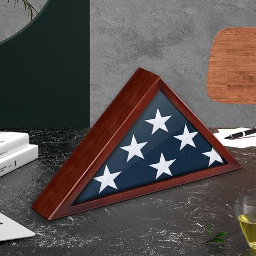 DANF FLAG 5x9.5 Red Burial Flag Display Case Glass Front Wood Memorial